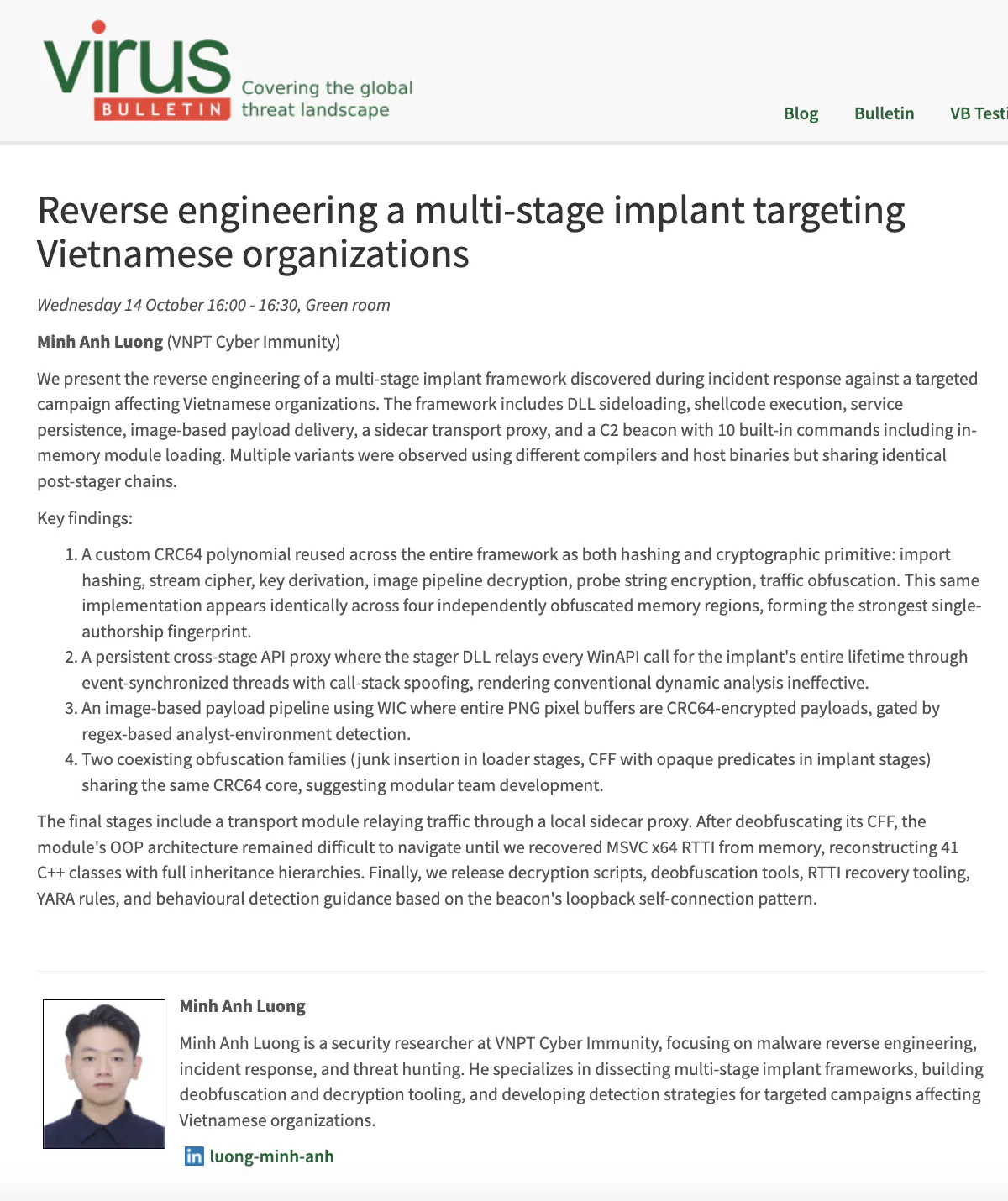 VNPT Cyber Immunity Virus Bulletin Conference